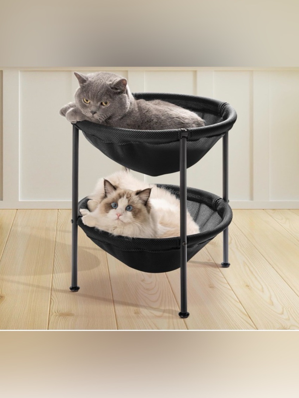 JUNSPOW Double Cat Bed Black,